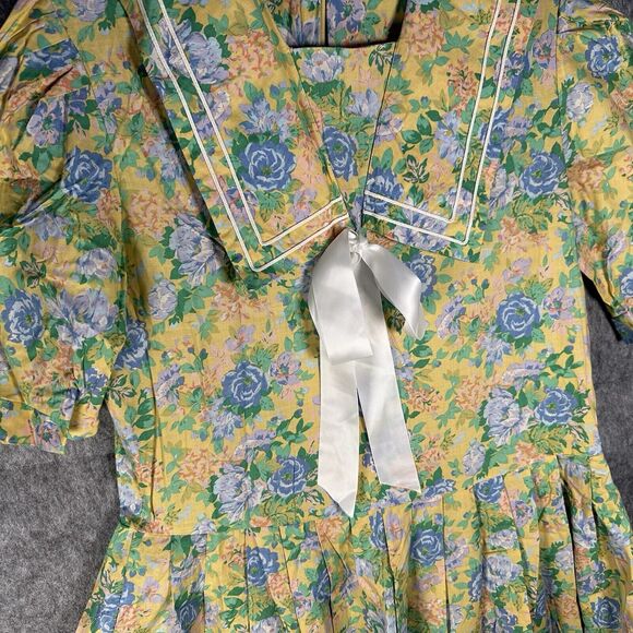 Vintage Laura Ashley Floral Maxi Dress Sailor Collar Prairie 80s - Picture 2 of 12